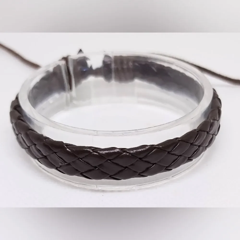 Men's leather bracelet braided black new e50‎